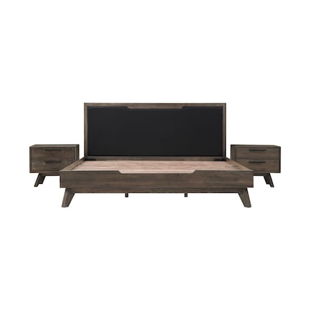 Armen Living Astoria 3 Piece King Bedroom Set in Oak with Black Faux Leather SETAHBDKG3A